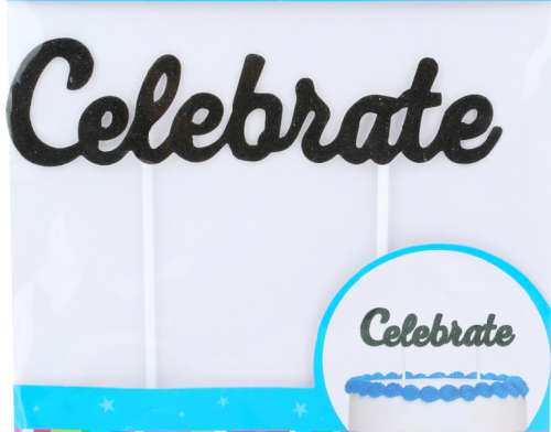 Celebrate Cake Topper - Black Glitter - Click Image to Close